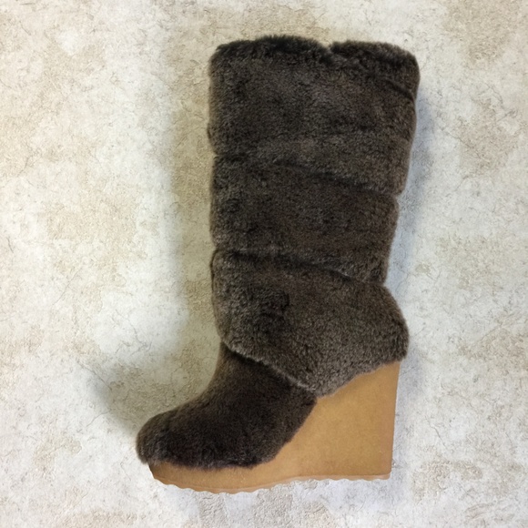New! Tory Burch KiKi Shearling Wedge Boots 6 M - Picture 3 of 6